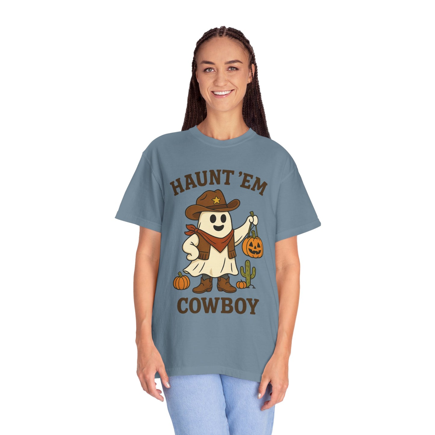 Halloween Cowboy T-Shirt, Unisex Tee, Fall Outfit, Festive Apparel, Pumpkin Costume, Haunt 'Em