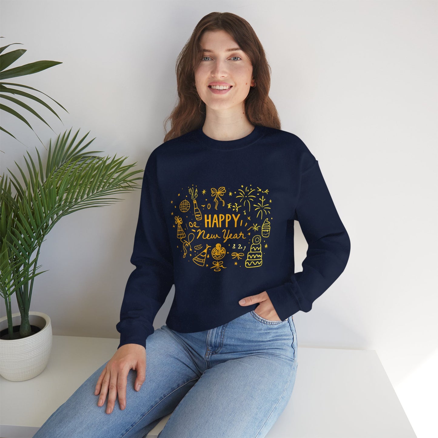 Happy New Year Sweatshirt | Minimal Doodle Celebration Design