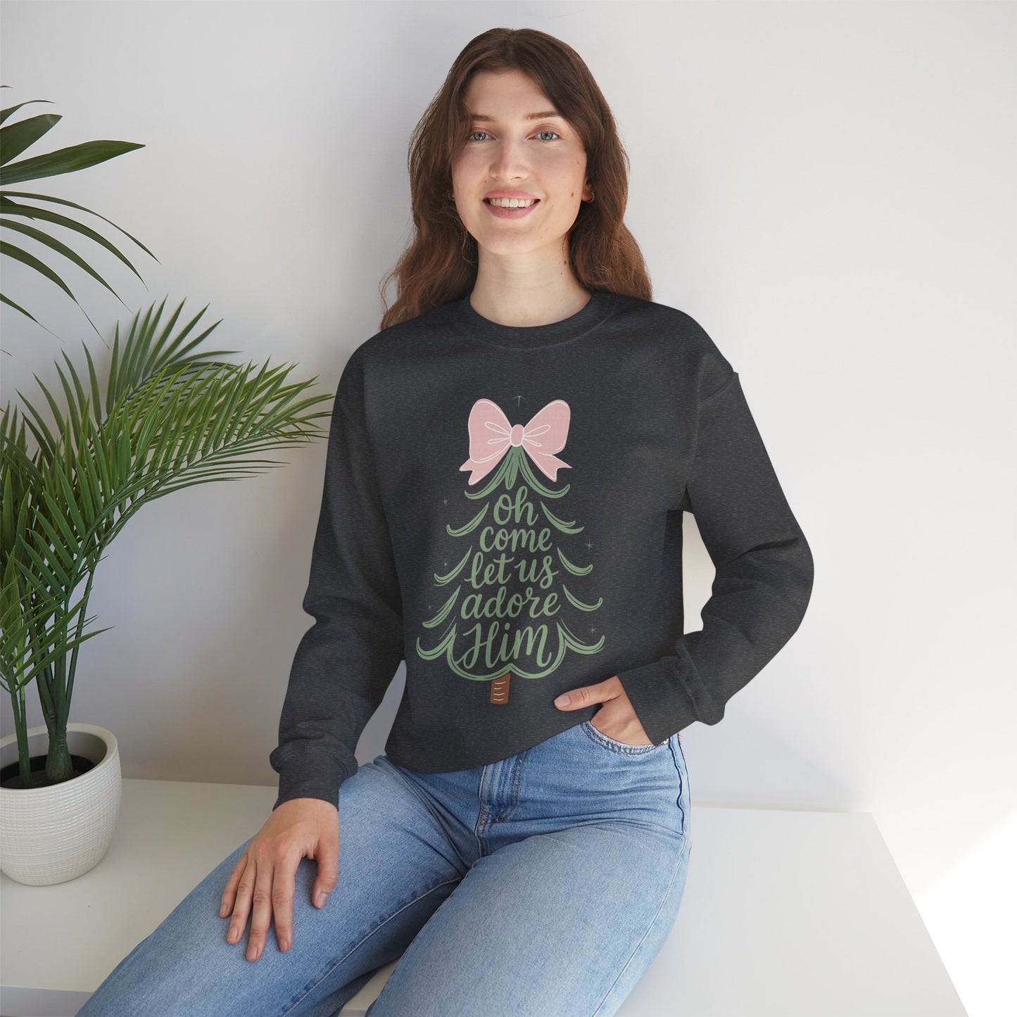 Christian Nativity Sweatshirt – Christmas “Oh Come Let Us Adore Him” Sweater