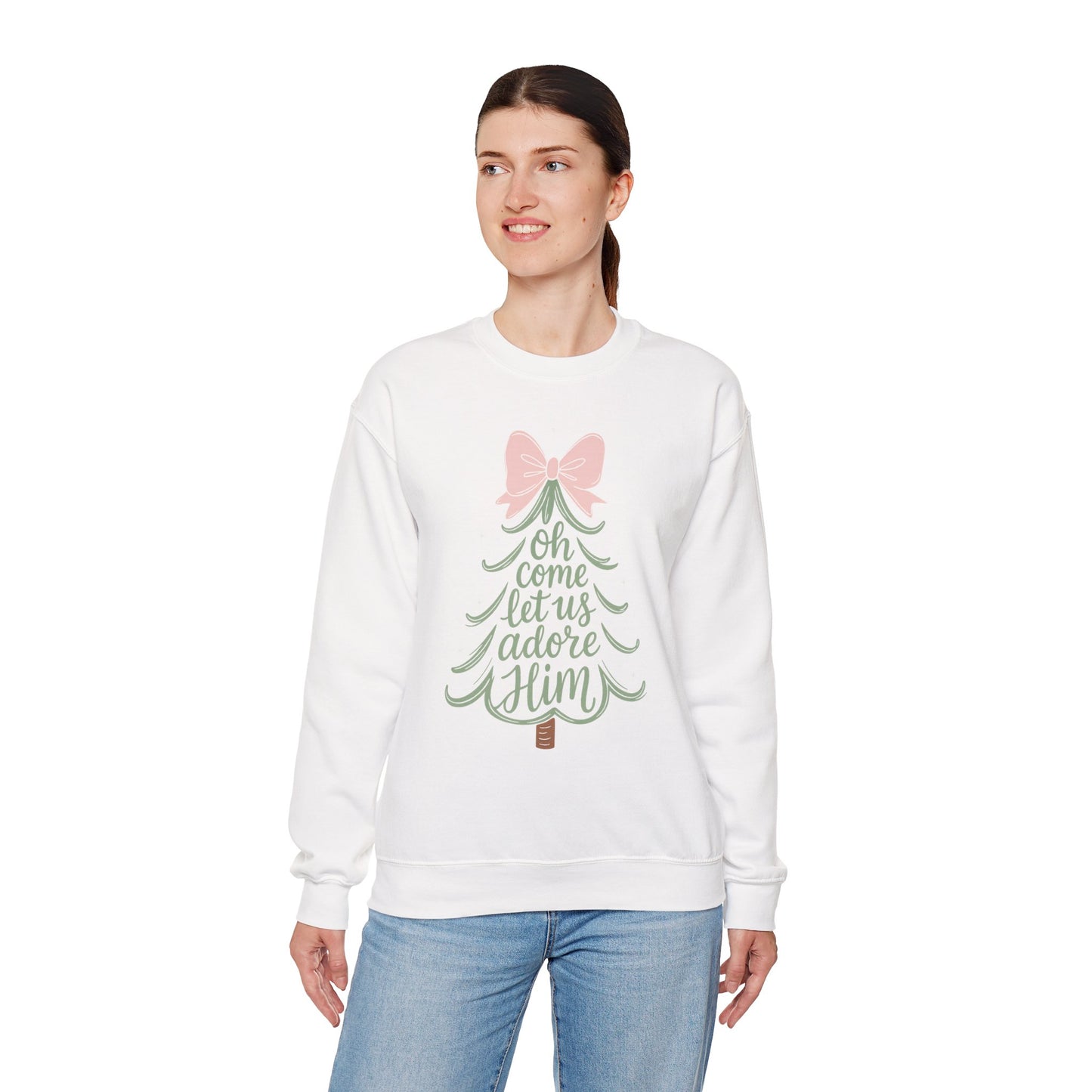 Christian Nativity Sweatshirt – Christmas “Oh Come Let Us Adore Him” Sweater