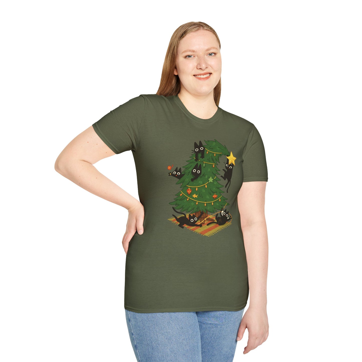 Cat Lover Christmas Shirt – Cute Cat & Christmas Tree Holiday Tee