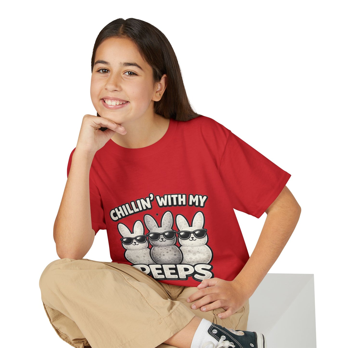 Youth T-Shirt — "Chillin' With My Peeps" Cute Bunny Marshmallow Graphic