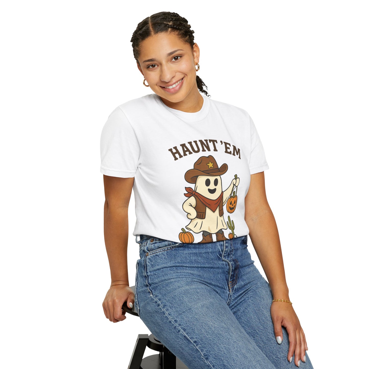 Halloween Cowboy T-Shirt, Unisex Tee, Fall Outfit, Festive Apparel, Pumpkin Costume, Haunt 'Em