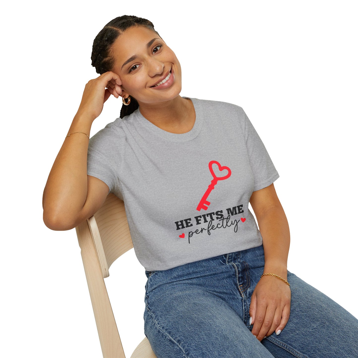 He Fits Me Perfectly Key Graphic T-Shirt | Romantic Couple Valentine's Tee