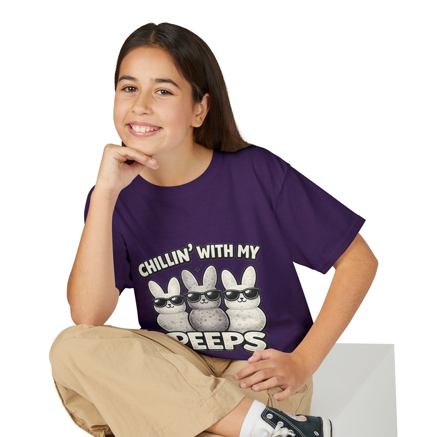 Youth T-Shirt — "Chillin' With My Peeps" Cute Bunny Marshmallow Graphic