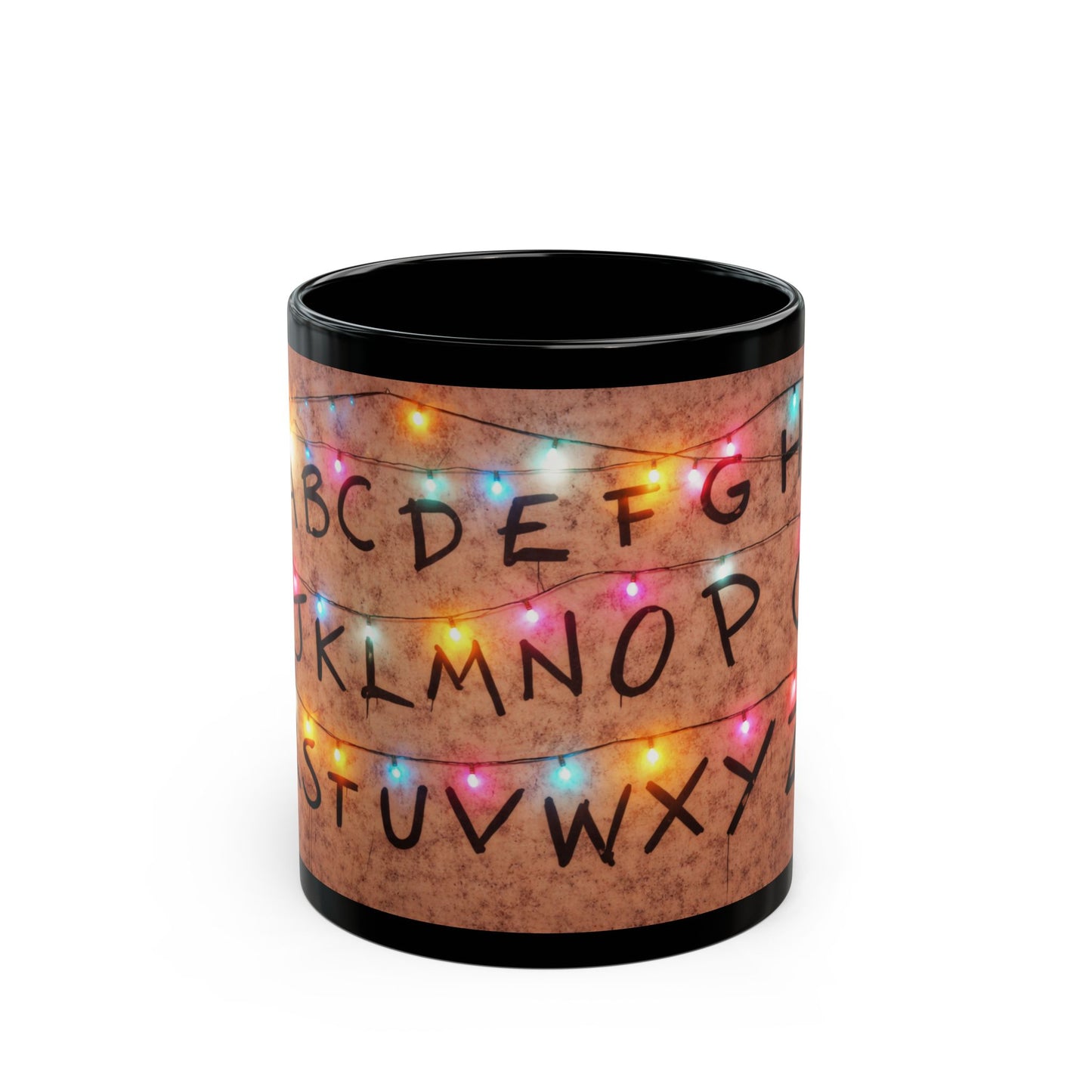Stranger Things Inspired Alphabet Wall Mug | Retro 80s Sci-Fi Fan Art Coffee Cup | Hawkins Style Alphabet Lights Mug
