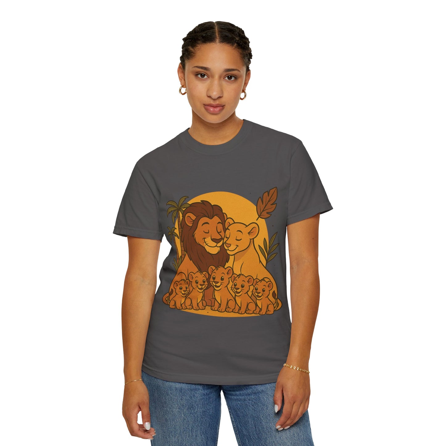 Lion Family T-Shirt – Mom, Dad & 5 Cub | Lion Pride Family Design | Mufasa| Cute Safari Jungle Tee