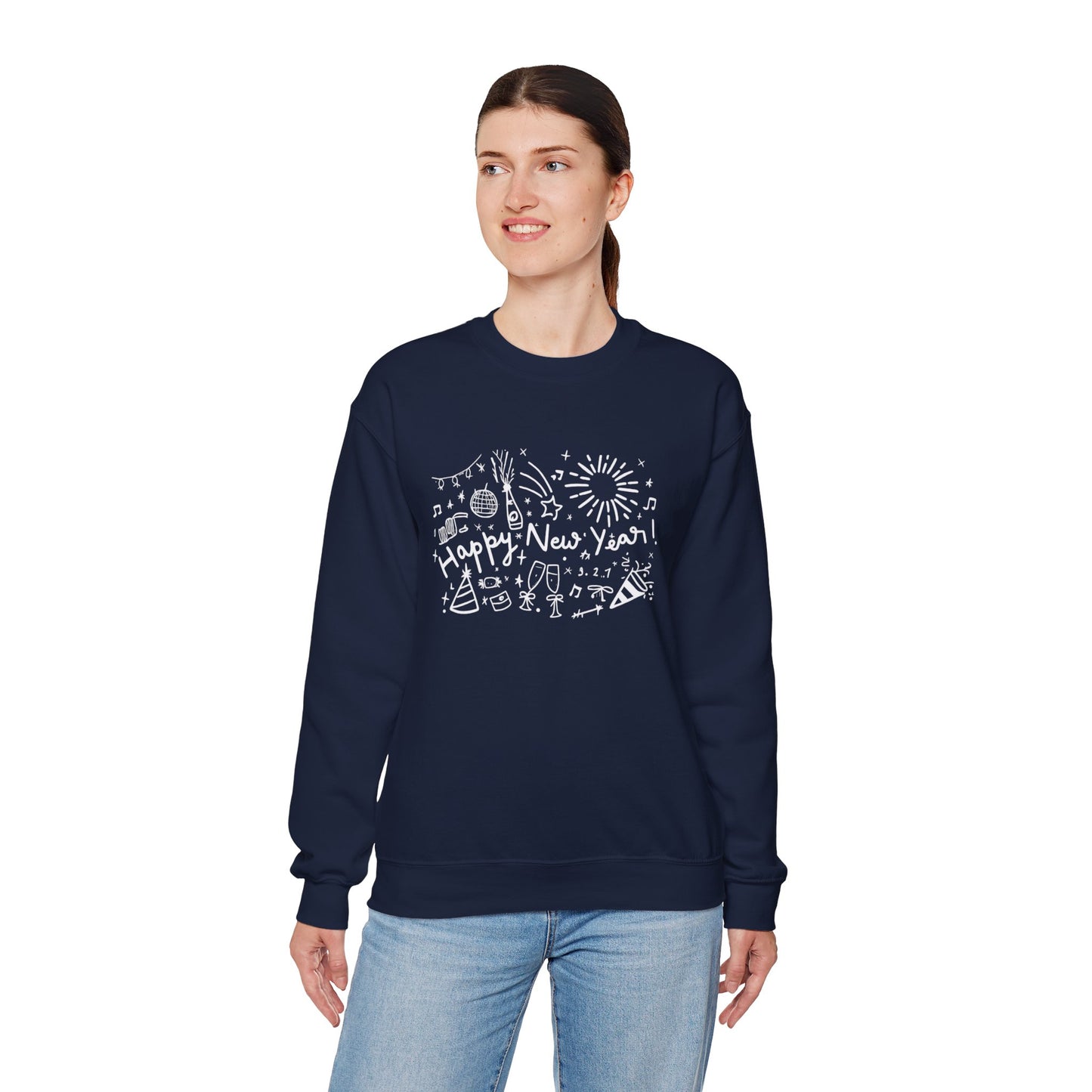 Happy New Year Sweatshirt | Festive Doodle Art | New Year Celebration Pullover