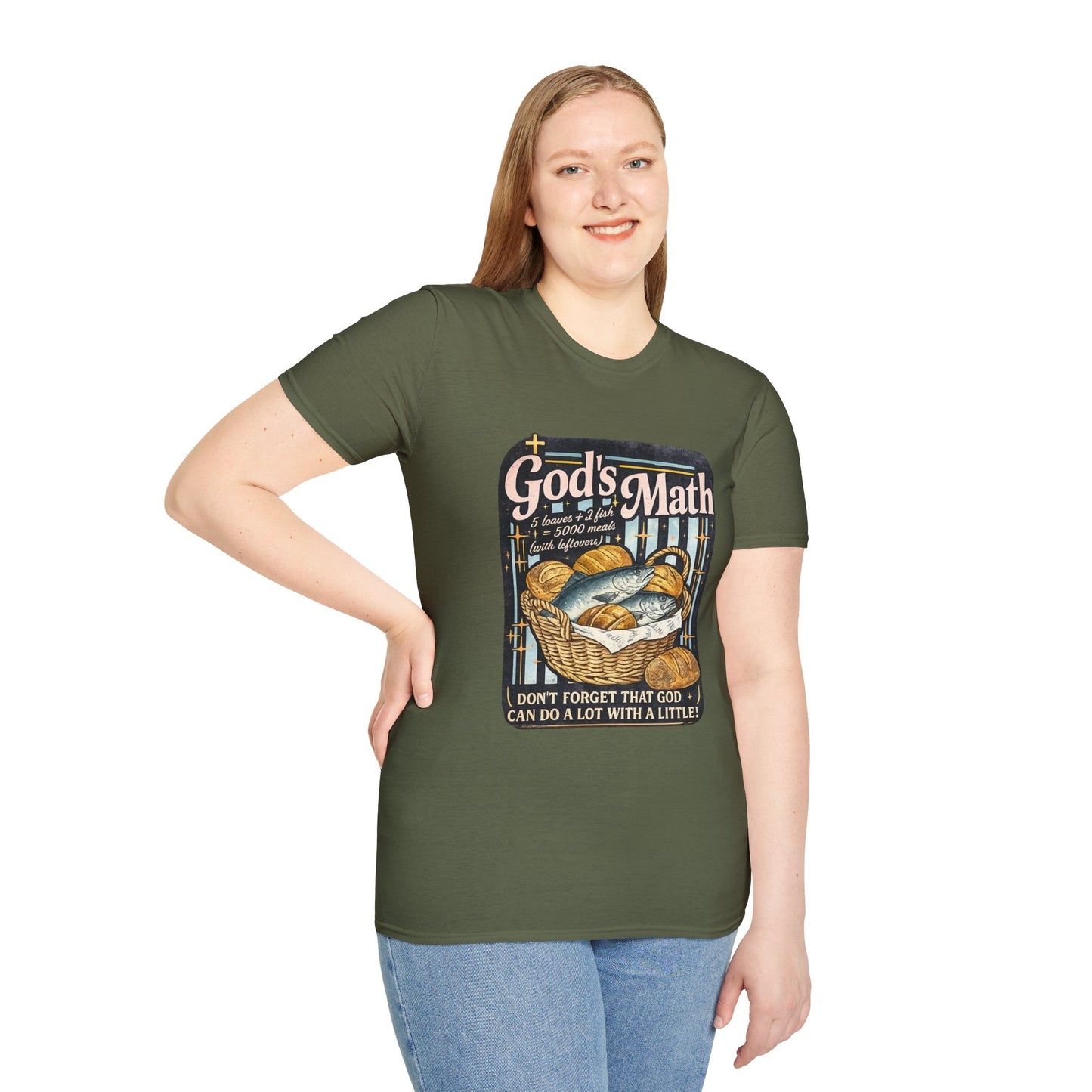 God's Math Bread & Fish Christian T-Shirt — "I Don't Forget That God Can Do A Lot With A Little"