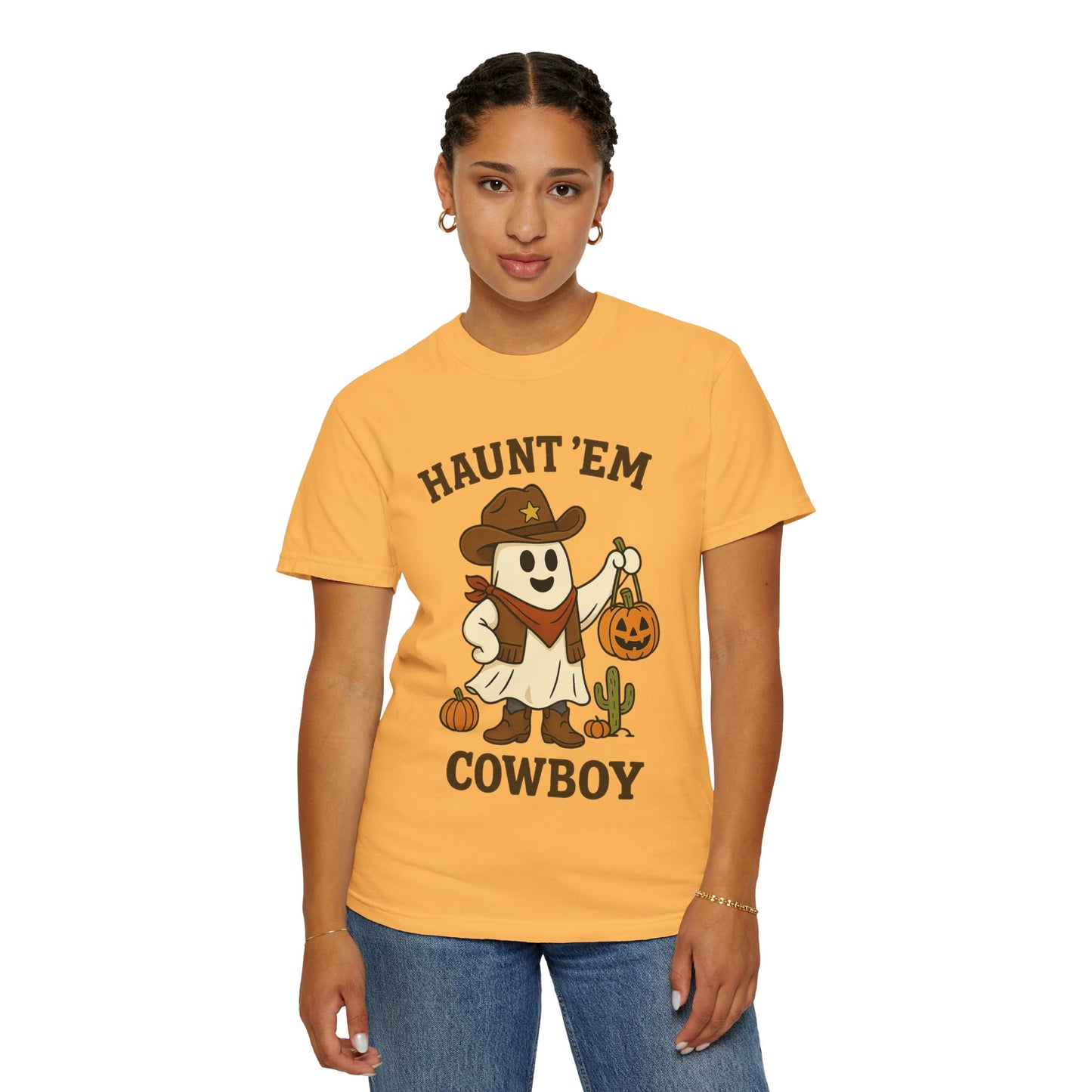 Halloween Cowboy T-Shirt, Unisex Tee, Fall Outfit, Festive Apparel, Pumpkin Costume, Haunt 'Em