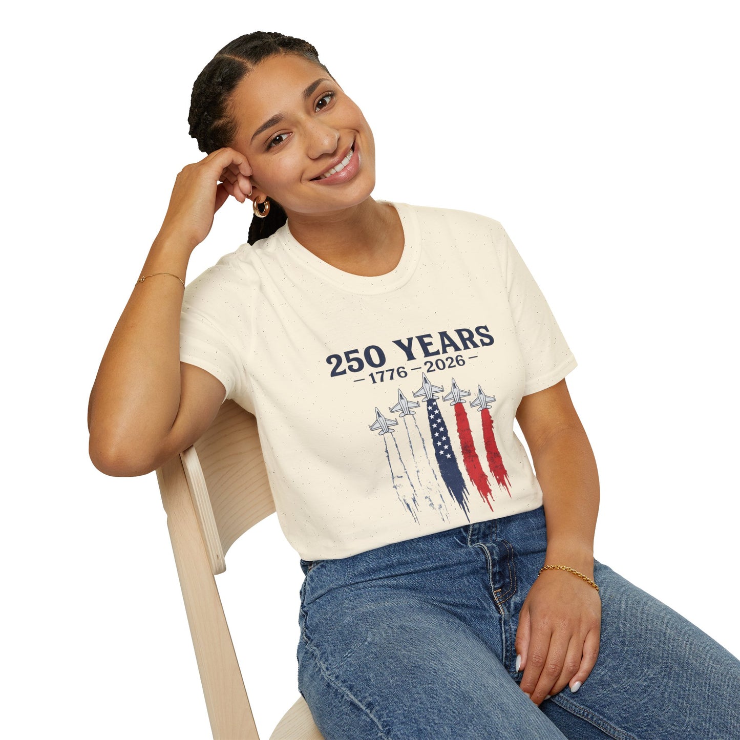 250 Years 1776–2026 Patriotic T-Shirt — USA Flag Jet Trails Independence Anniversary