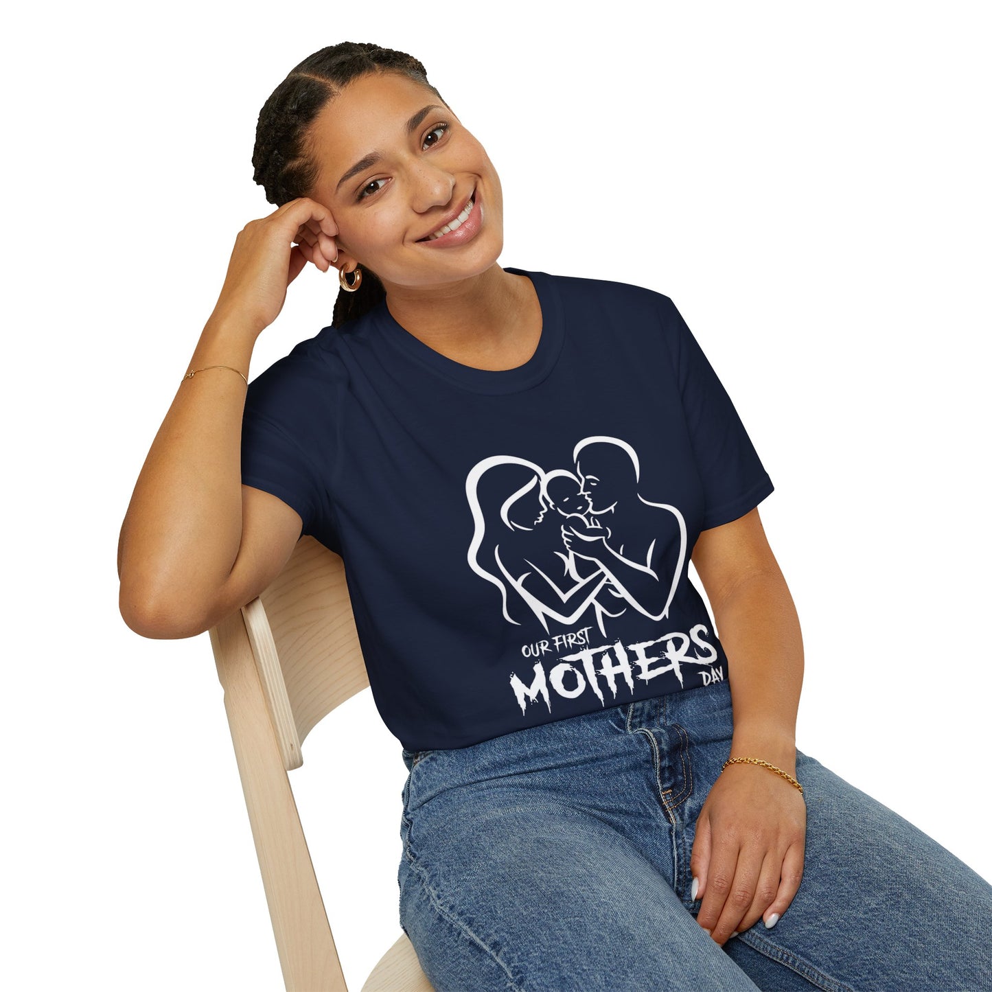 Mother’s Day First Family T-Shirt — “Our First Mothers Day” Baby Celebration Tee