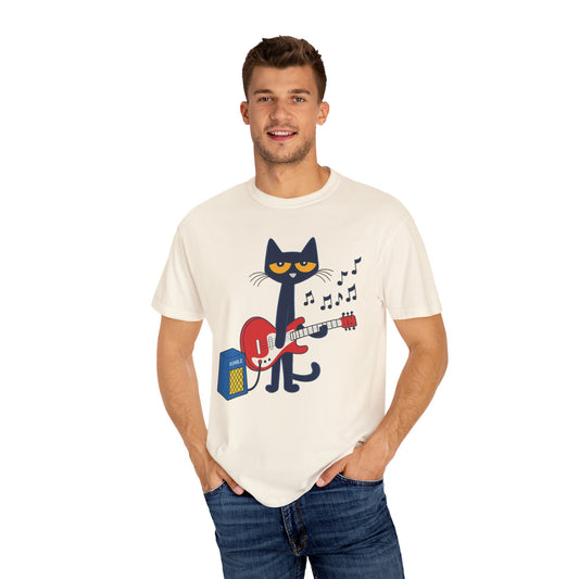 Meow & Roll T-Shirt – Cartoon Cat Playing Guitar