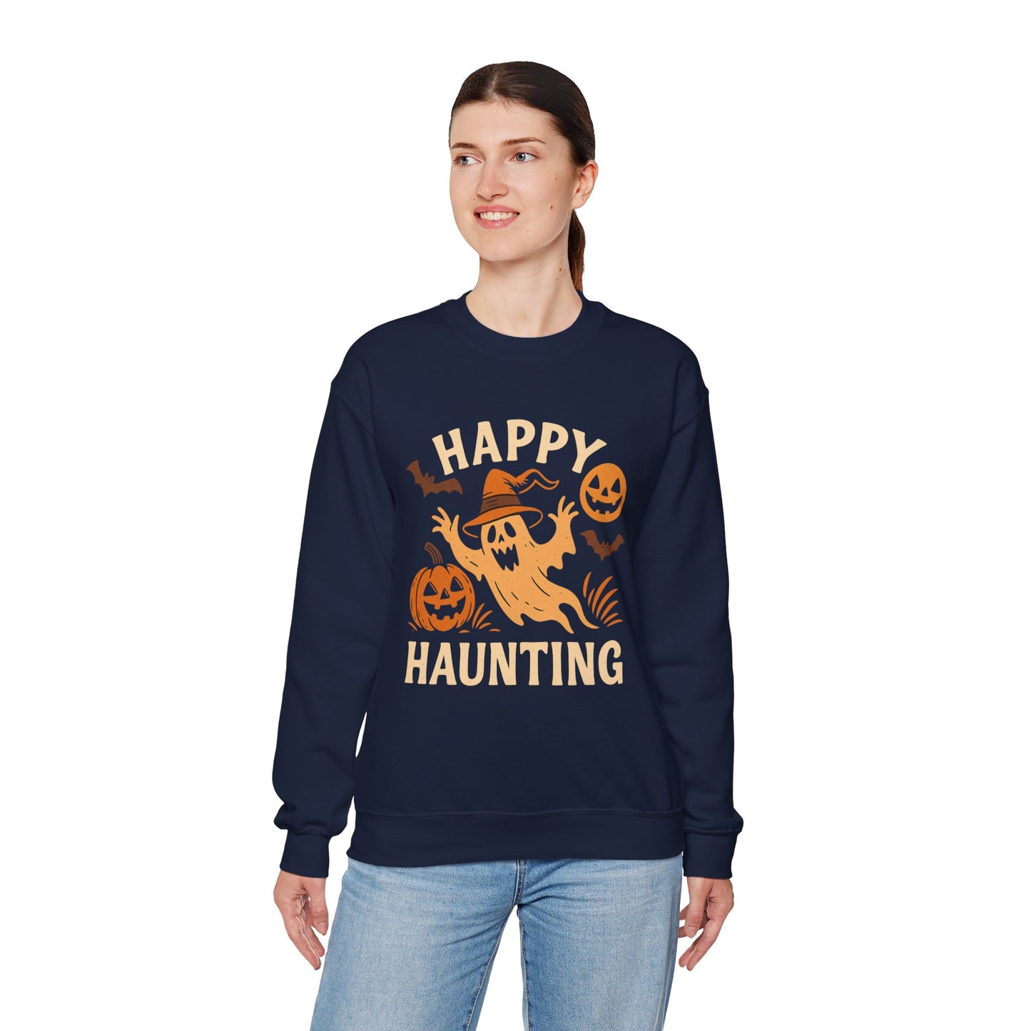 Halloween Ghost Crewneck Sweatshirt | Cozy Ghost Sweatshirt | Fall Fashion | Happy Haunting Apparel | Unisex Halloween Wear | Spooky Season Gift