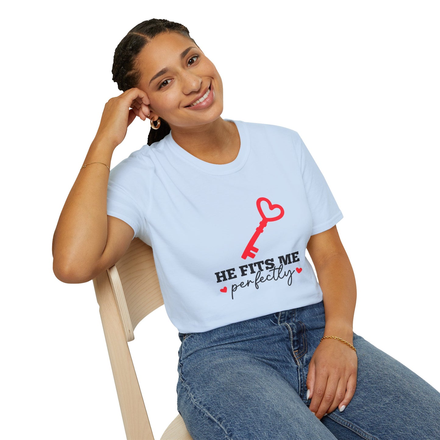 He Fits Me Perfectly Key Graphic T-Shirt | Romantic Couple Valentine's Tee