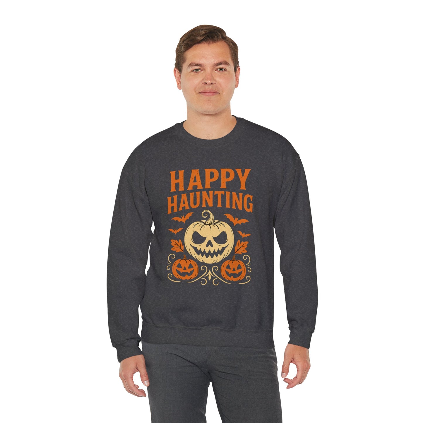 Happy Haunting Sweatshirt | Unisex Halloween Crewneck | Cozy Fall Apparel | Pumpkin Design Sweatshirt | Spooky Season Layer