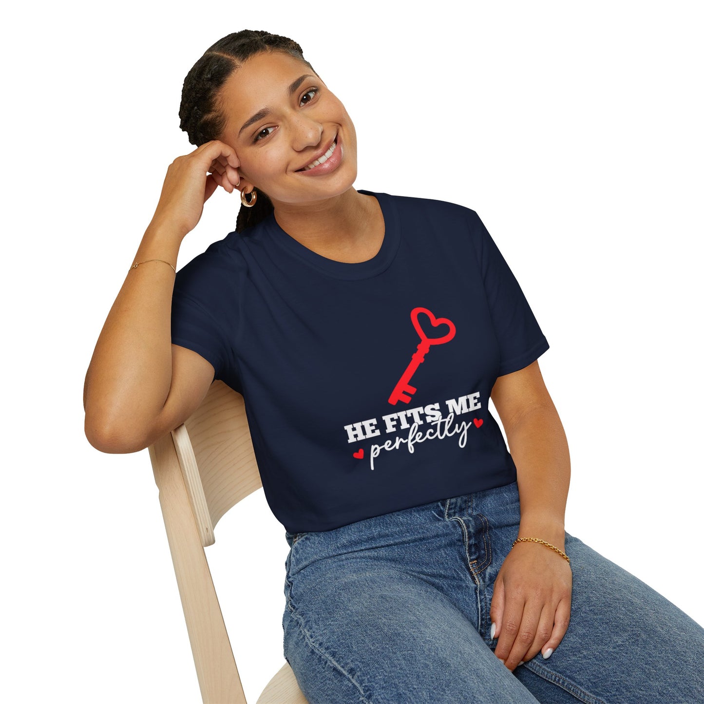 He Fits Me Perfectly Key Graphic T-Shirt | Romantic Couple Valentine's Tee