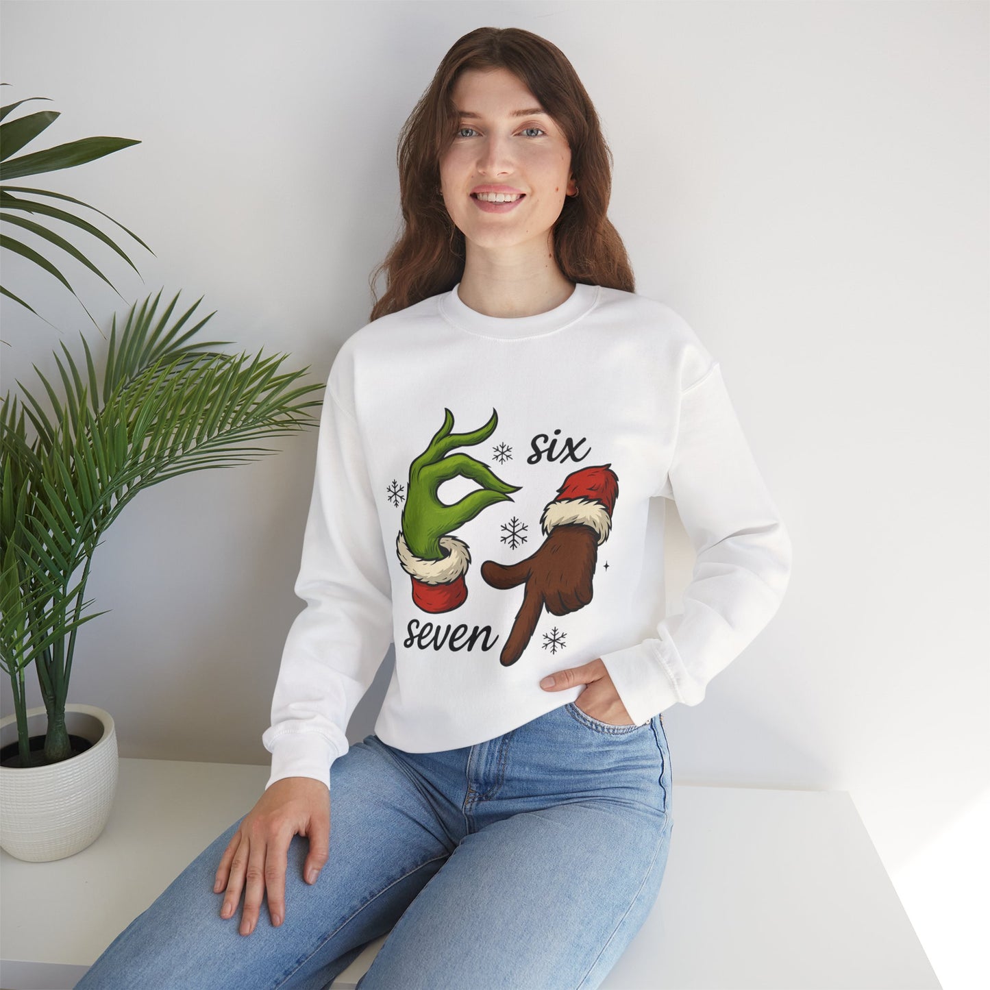 Six Seven Christmas Sweatshirt – Funny Grinch Hand Holiday Crewneck