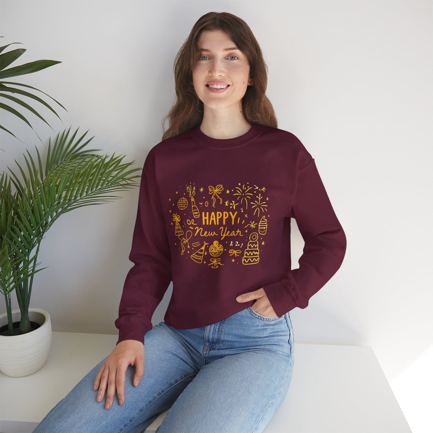 Happy New Year Sweatshirt | Minimal Doodle Celebration Design