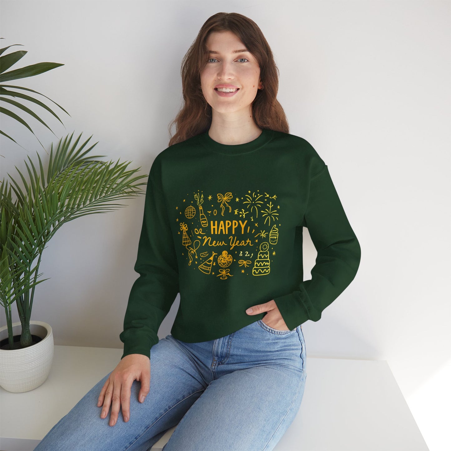 Happy New Year Sweatshirt | Minimal Doodle Celebration Design