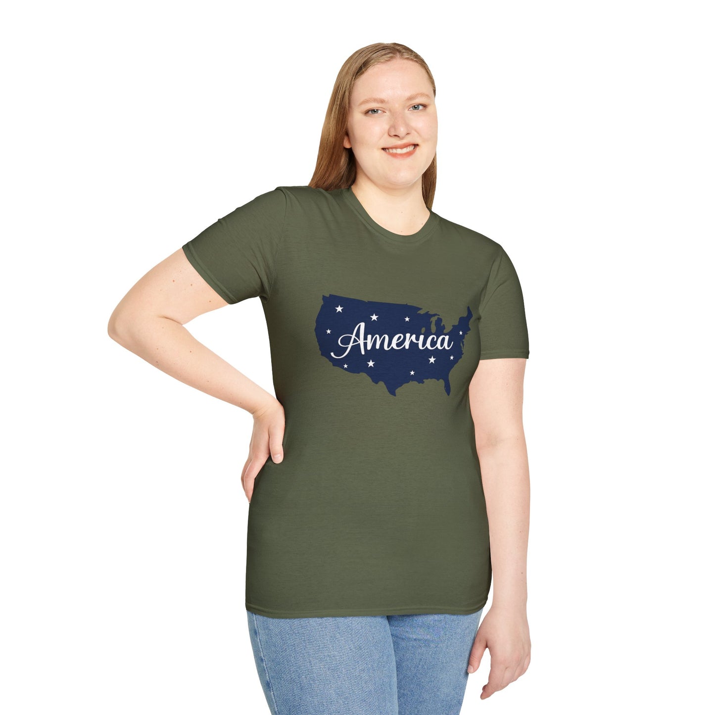 America Map T-Shirt | Navy USA Script Patriotic Tee for 4th of July