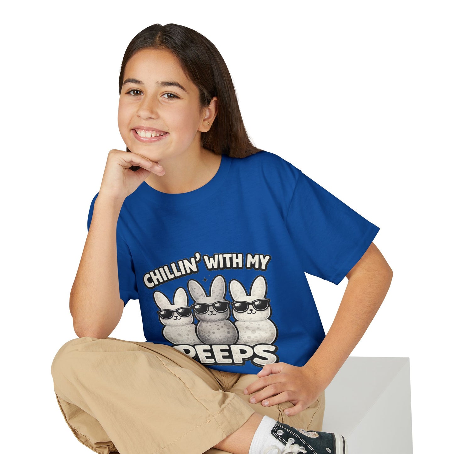 Youth T-Shirt — "Chillin' With My Peeps" Cute Bunny Marshmallow Graphic