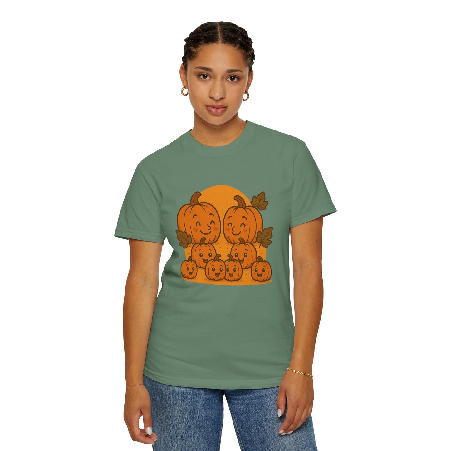 Cute Pumpkin Family T-Shirt with Six Baby Pumpkins – Fall Harvest Graphic Tee, Autumn Thanksgiving Shirt