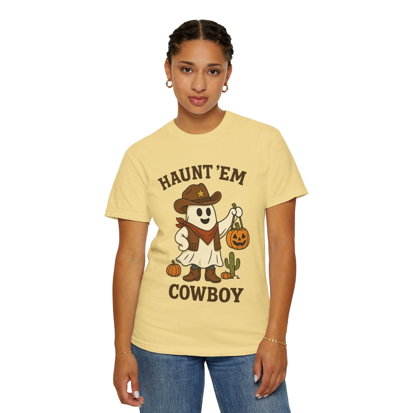 Halloween Cowboy T-Shirt, Unisex Tee, Fall Outfit, Festive Apparel, Pumpkin Costume, Haunt 'Em