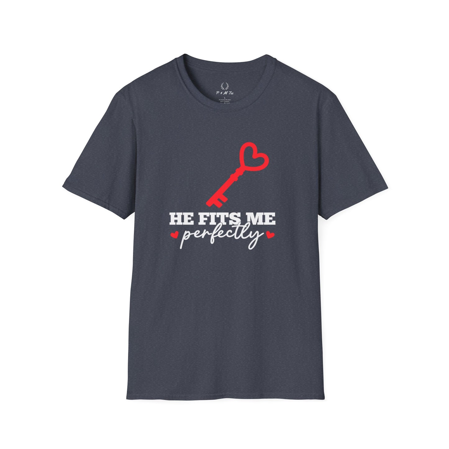He Fits Me Perfectly Key Graphic T-Shirt | Romantic Couple Valentine's Tee