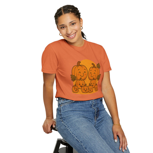 Cute Pumpkin Family T-Shirt with Six Baby Pumpkins – Fall Harvest Graphic Tee, Autumn Thanksgiving Shirt