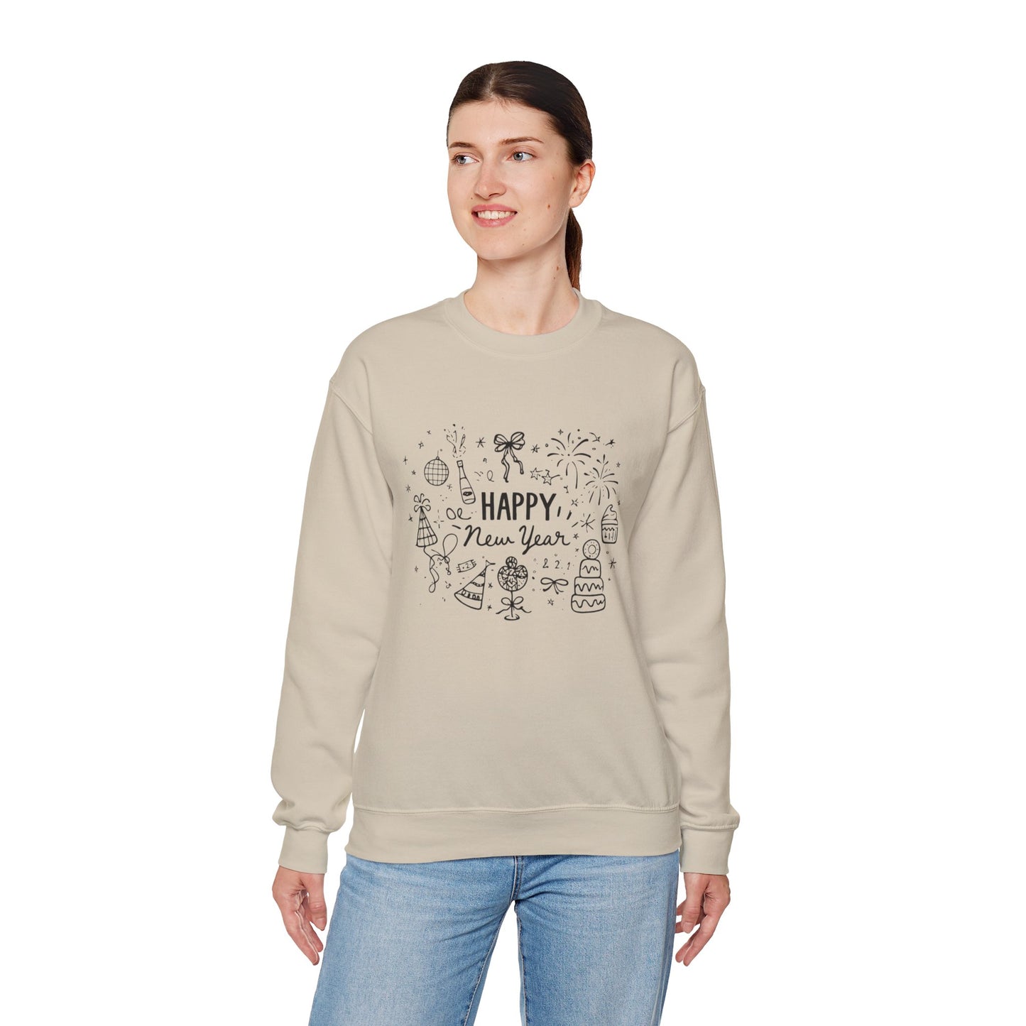 Happy New Year Sweatshirt | Minimal Doodle Celebration Design