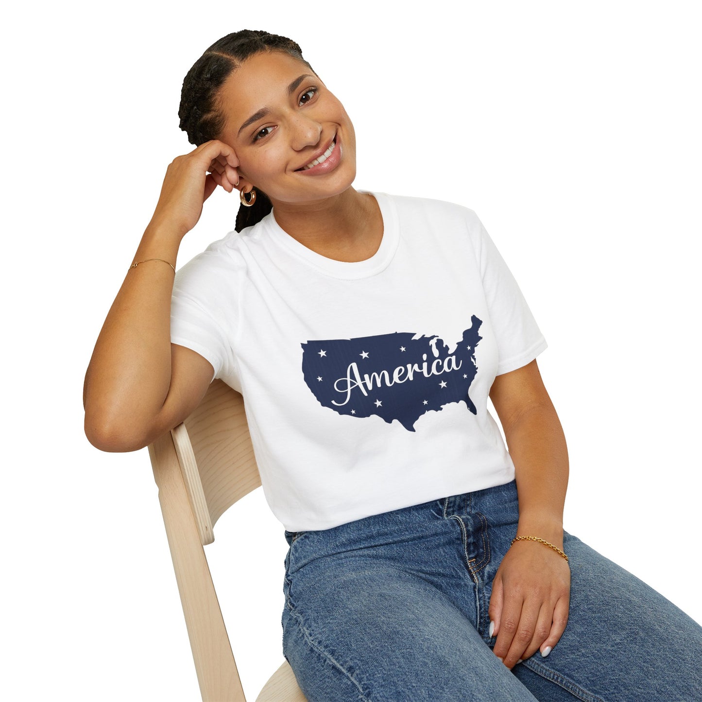 America Map T-Shirt | Navy USA Script Patriotic Tee for 4th of July