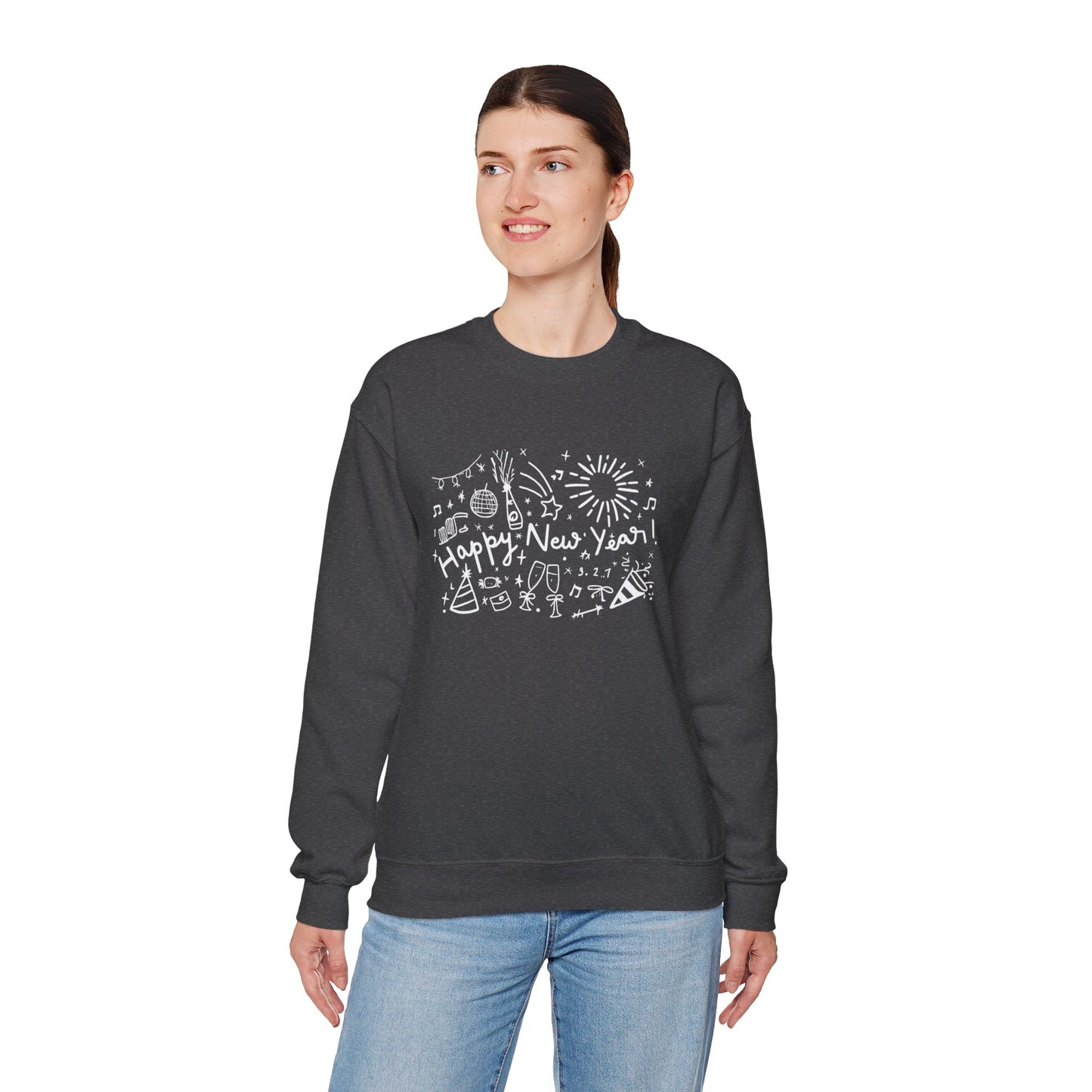 Happy New Year Sweatshirt | Festive Doodle Art | New Year Celebration Pullover