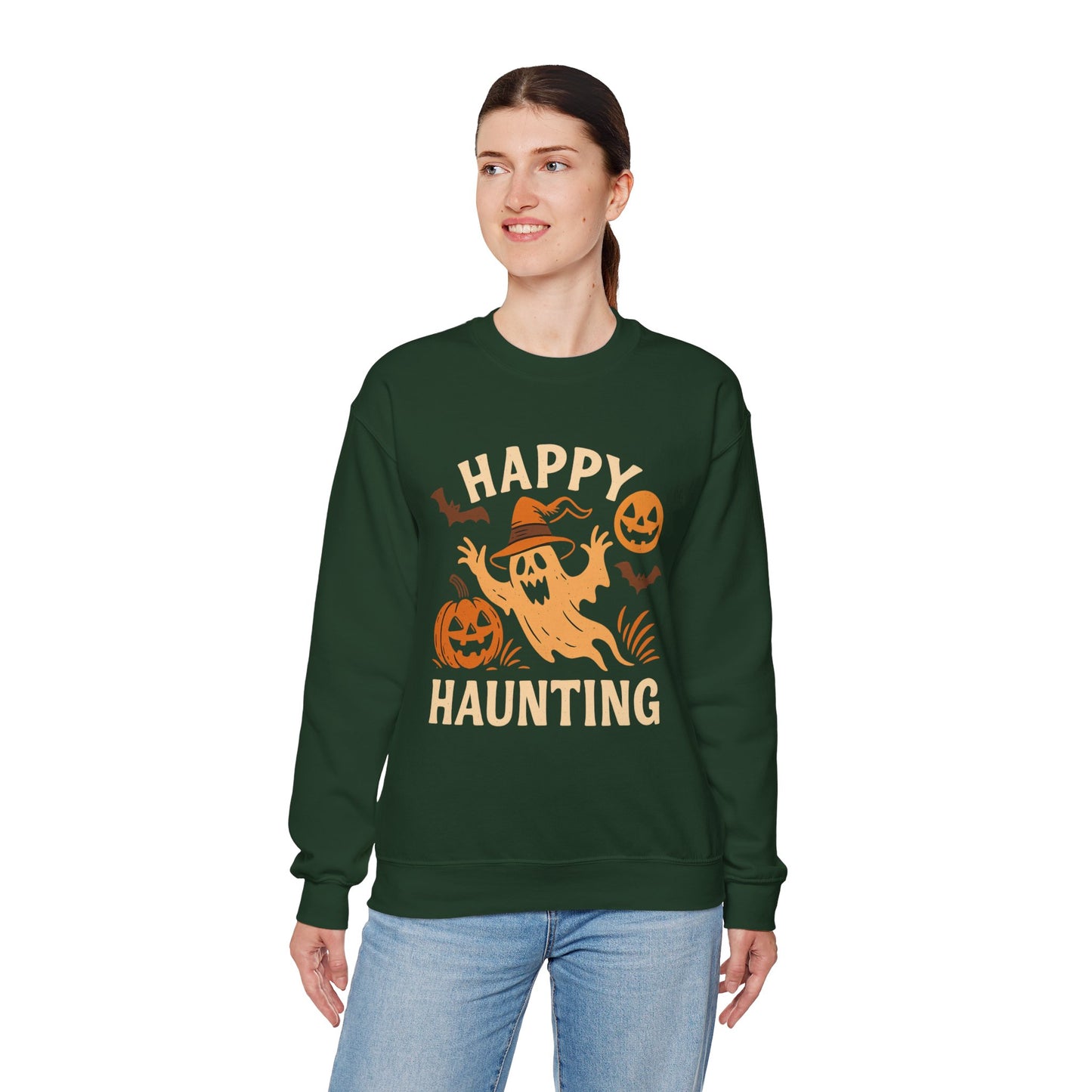 Halloween Ghost Crewneck Sweatshirt | Cozy Ghost Sweatshirt | Fall Fashion | Happy Haunting Apparel | Unisex Halloween Wear | Spooky Season Gift