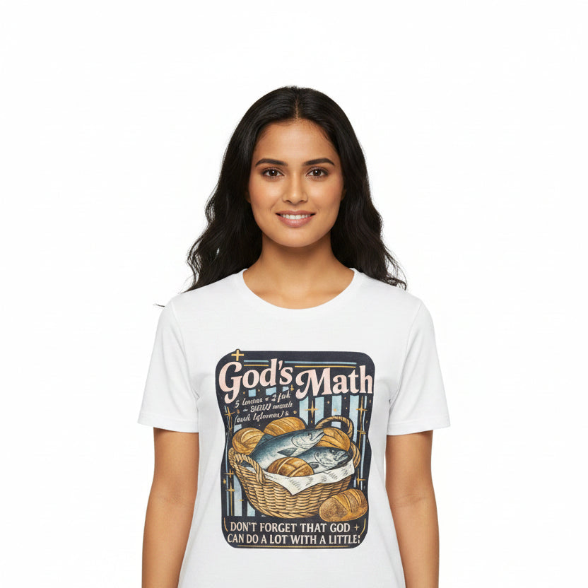 God's Math Bread & Fish Christian T-Shirt — "I Don't Forget That God Can Do A Lot With A Little"