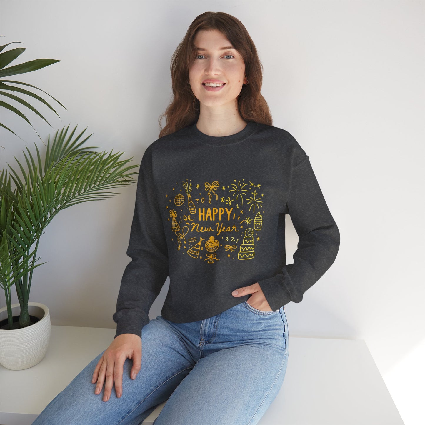 Happy New Year Sweatshirt | Minimal Doodle Celebration Design