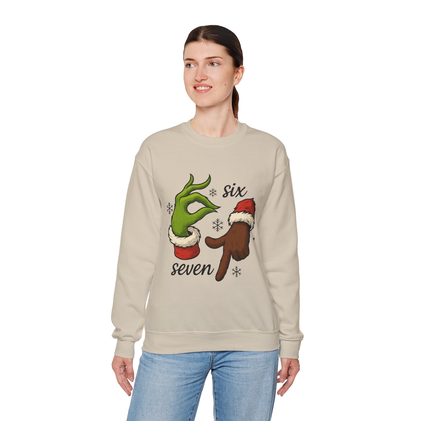 Six Seven Christmas Sweatshirt – Funny Grinch Hand Holiday Crewneck