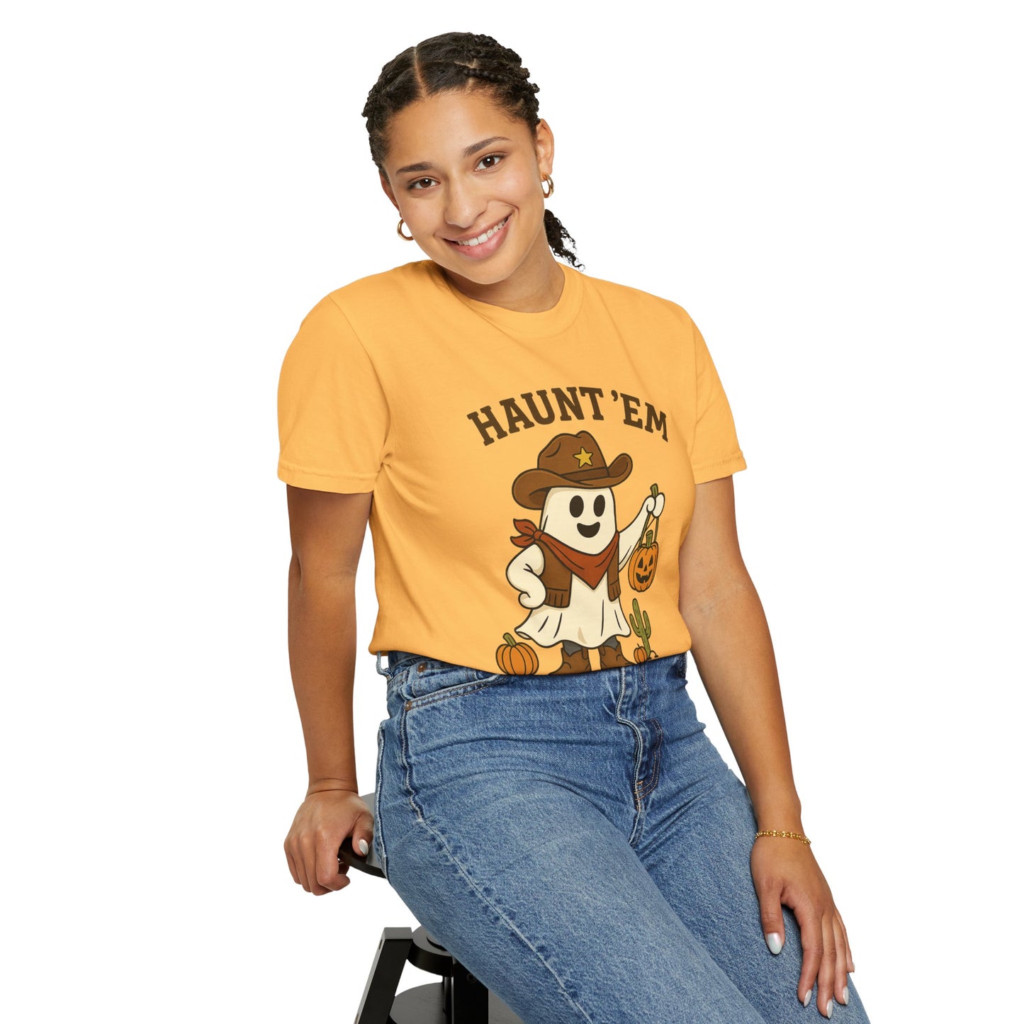 Halloween Cowboy T-Shirt, Unisex Tee, Fall Outfit, Festive Apparel, Pumpkin Costume, Haunt 'Em
