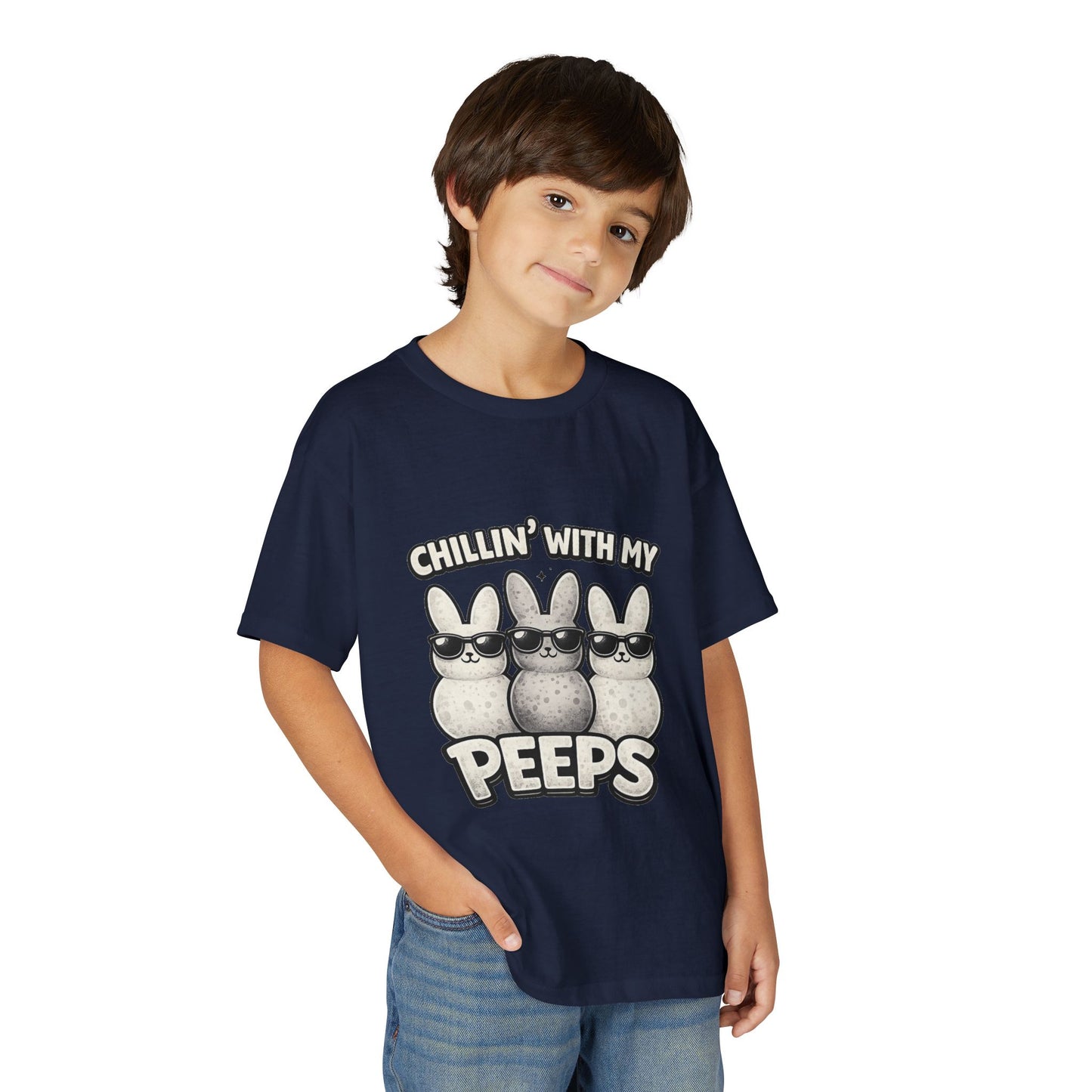 Youth T-Shirt — "Chillin' With My Peeps" Cute Bunny Marshmallow Graphic