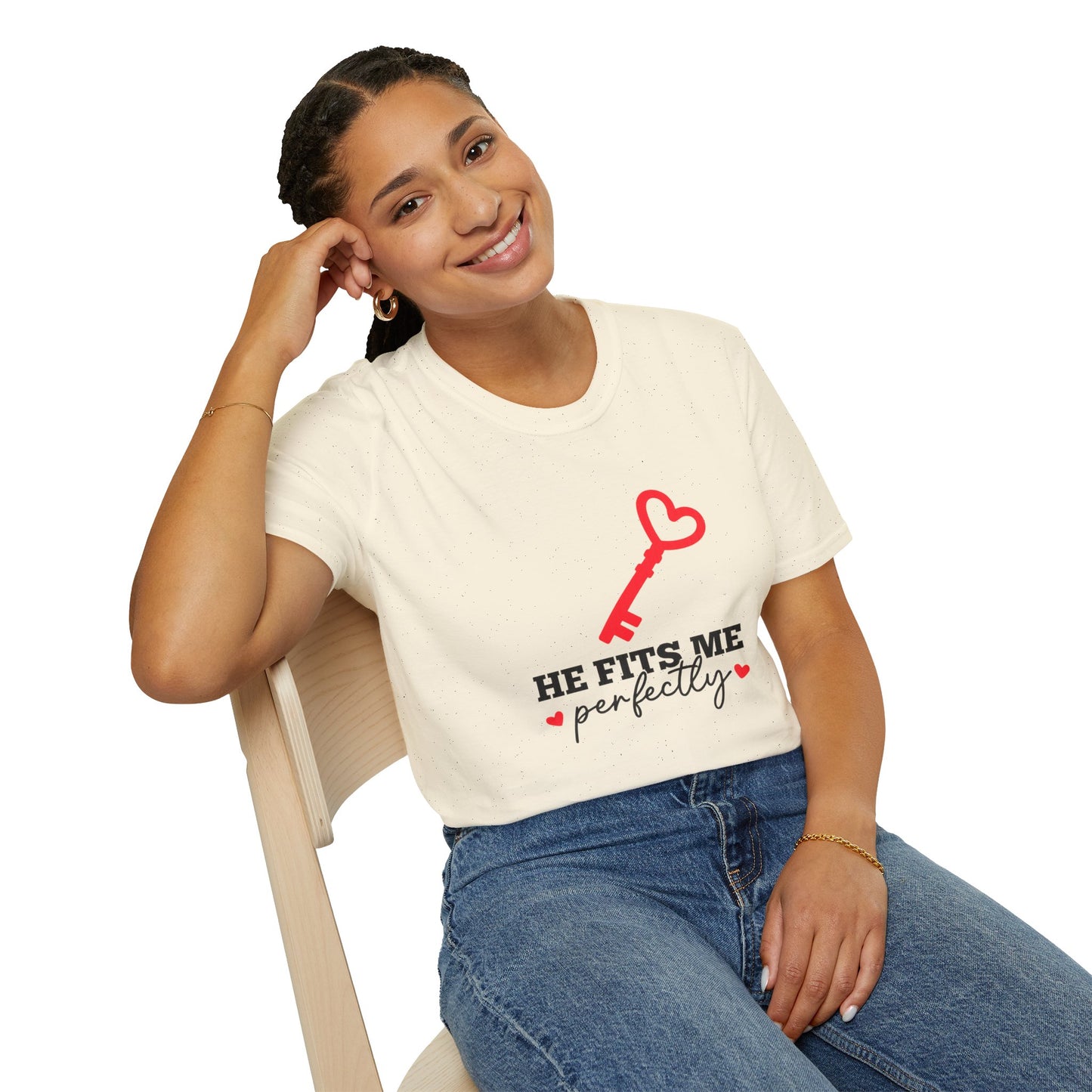 He Fits Me Perfectly Key Graphic T-Shirt | Romantic Couple Valentine's Tee