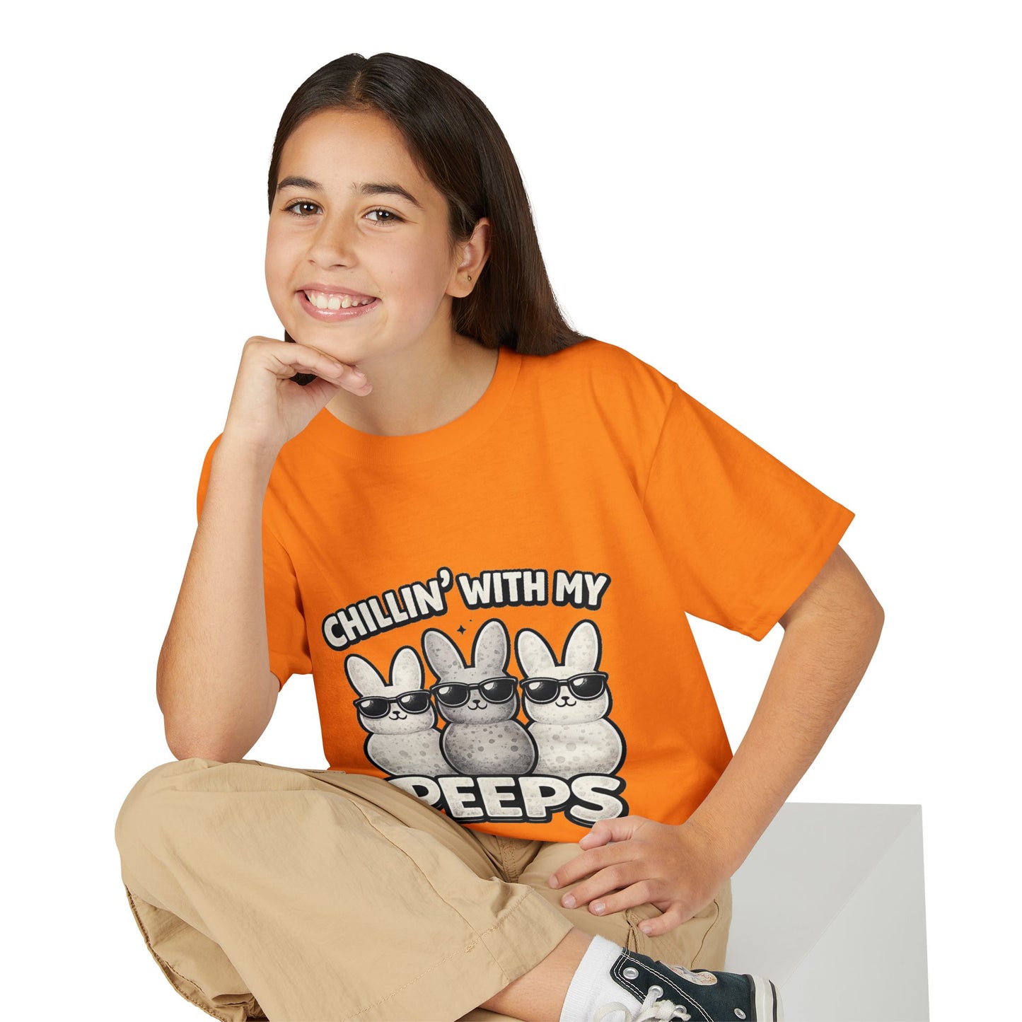 Youth T-Shirt — "Chillin' With My Peeps" Cute Bunny Marshmallow Graphic