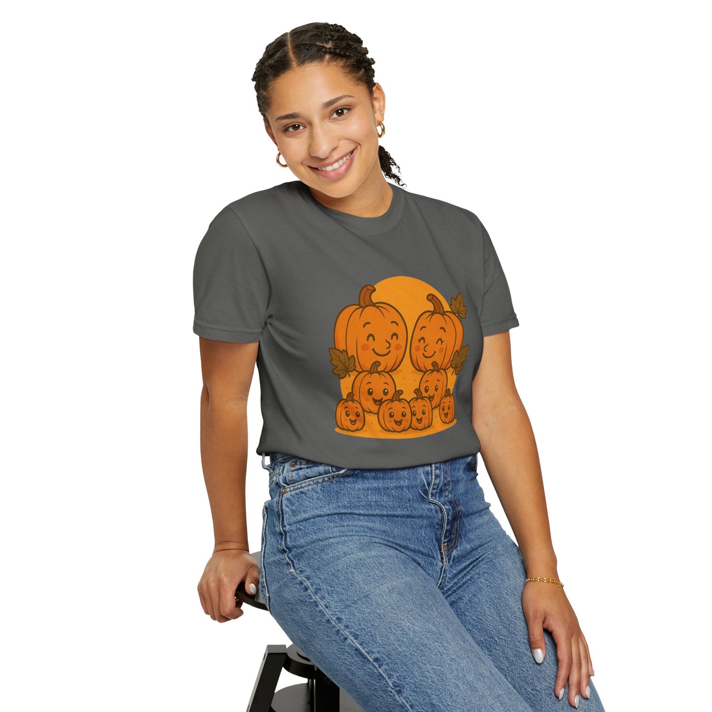 Cute Pumpkin Family T-Shirt with Six Baby Pumpkins – Fall Harvest Graphic Tee, Autumn Thanksgiving Shirt