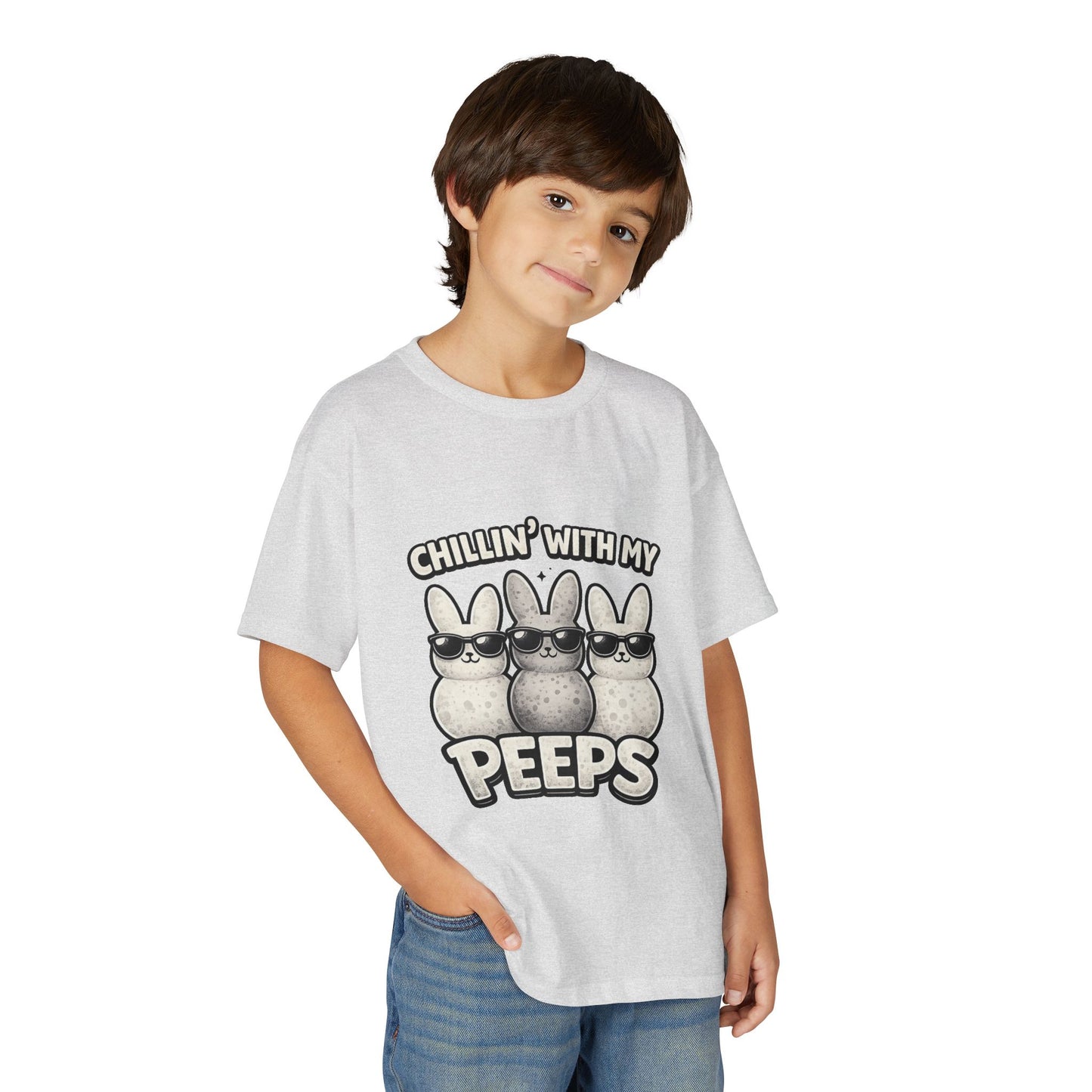 Youth T-Shirt — "Chillin' With My Peeps" Cute Bunny Marshmallow Graphic