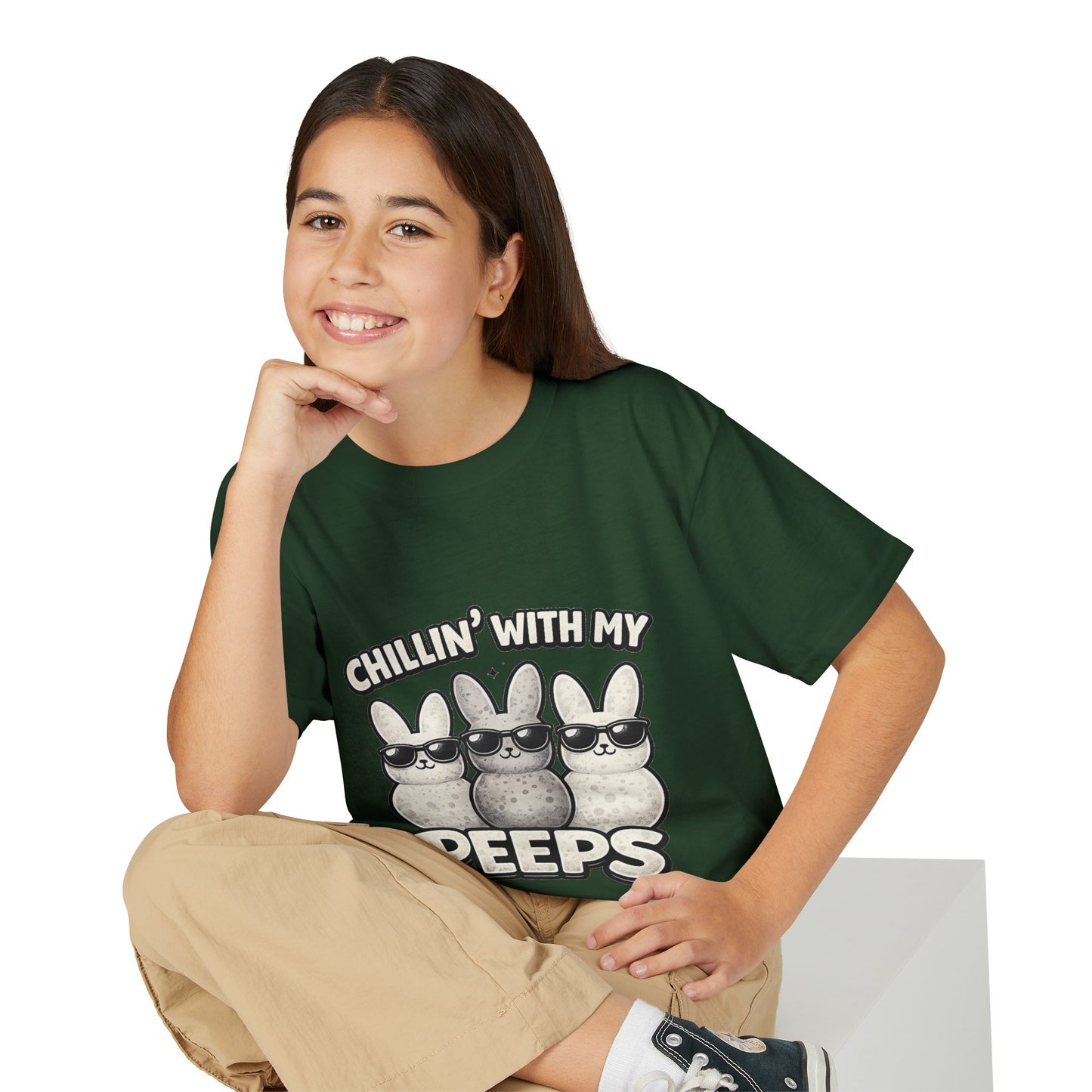 Youth T-Shirt — "Chillin' With My Peeps" Cute Bunny Marshmallow Graphic