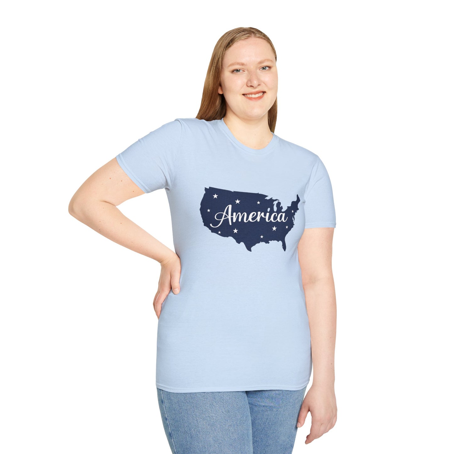America Map T-Shirt | Navy USA Script Patriotic Tee for 4th of July