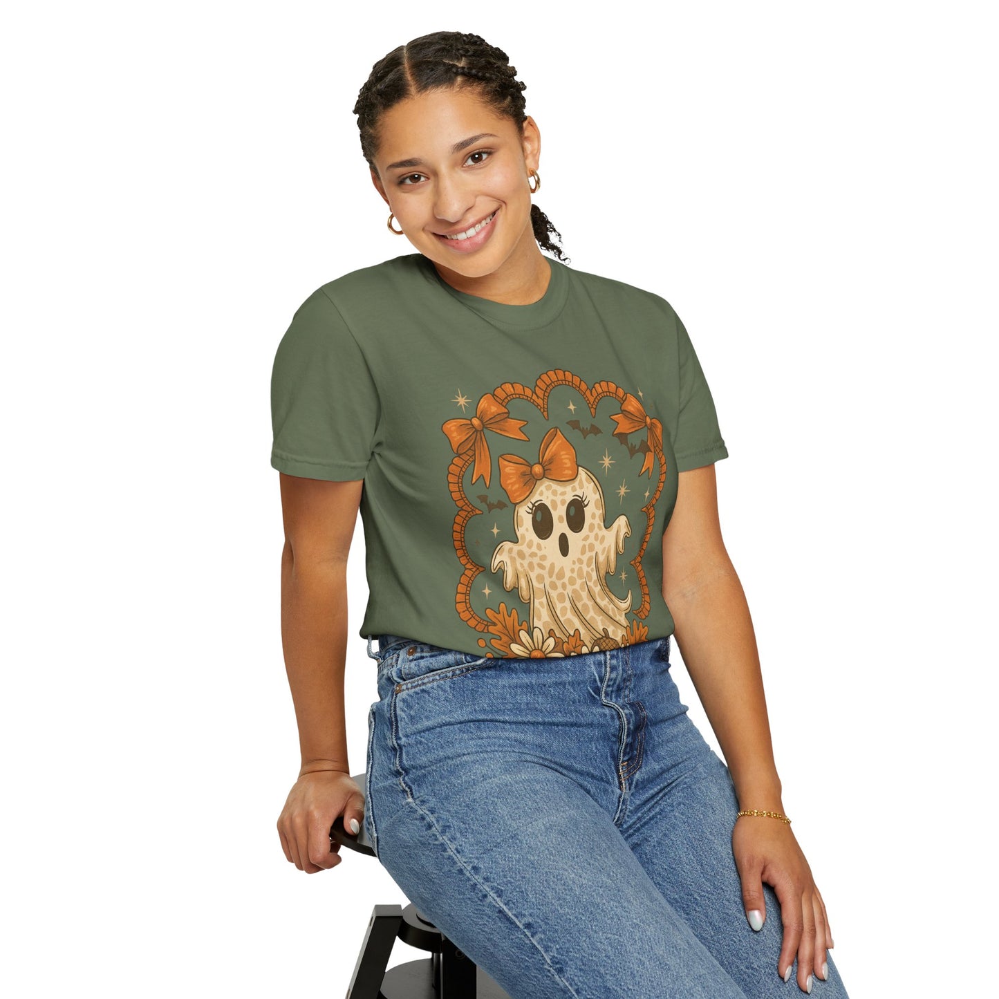 Cute Ghost T-Shirt, Halloween Graphic Tee with Bow, Spooky Season Fall Shirt for Women & Men