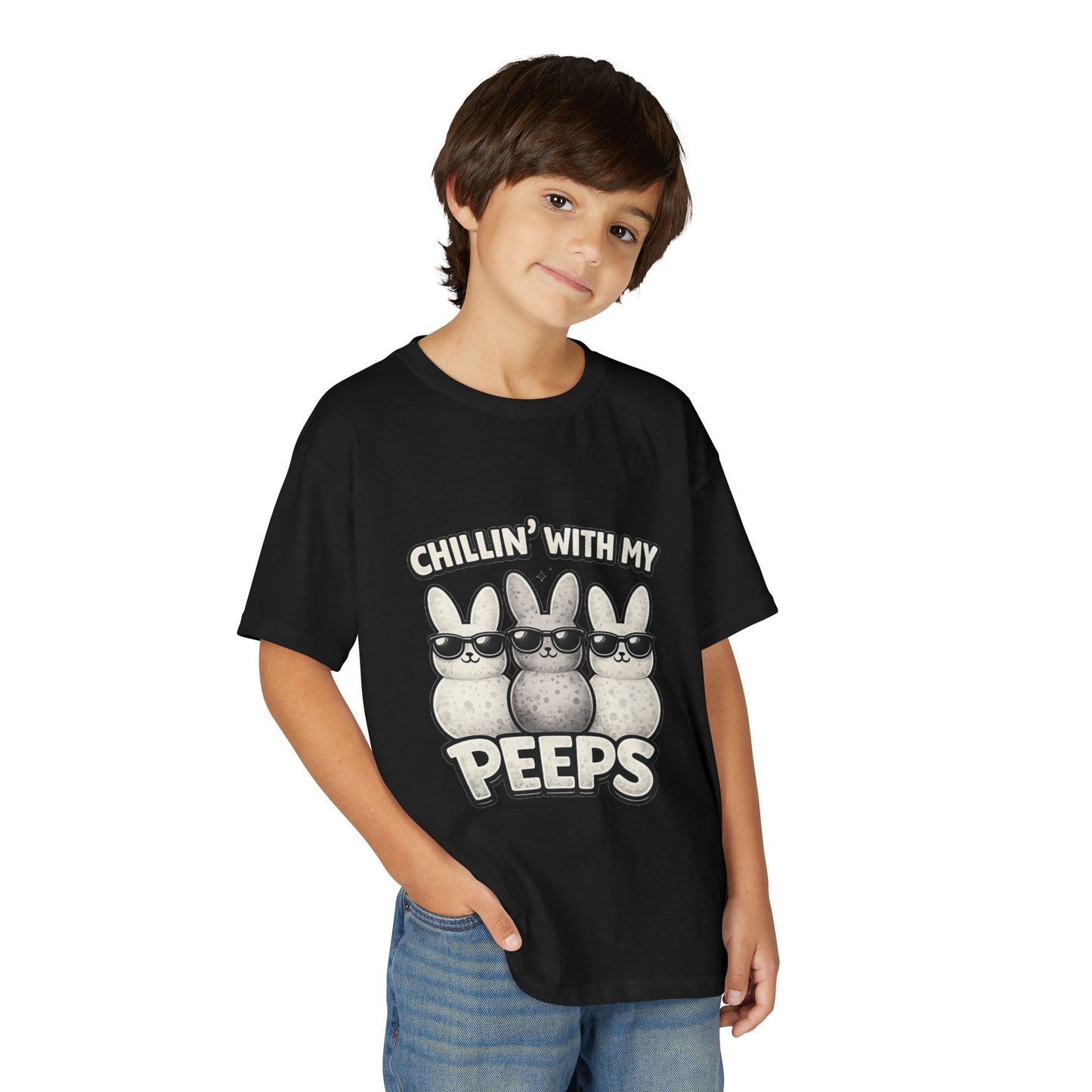 Youth T-Shirt — "Chillin' With My Peeps" Cute Bunny Marshmallow Graphic