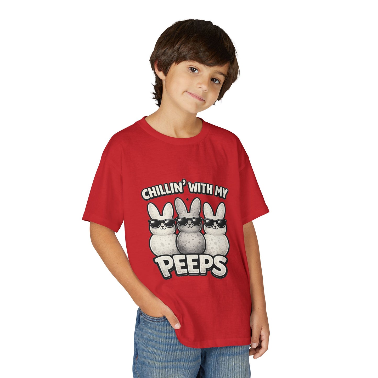 Youth T-Shirt — "Chillin' With My Peeps" Cute Bunny Marshmallow Graphic