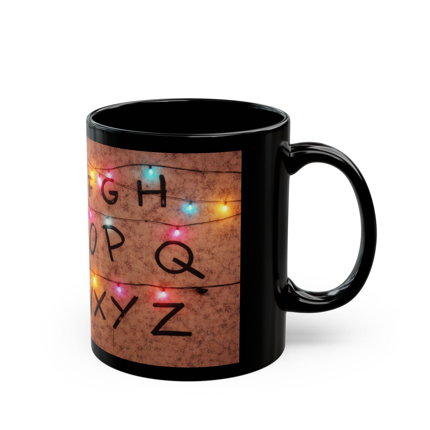 Stranger Things Inspired Alphabet Wall Mug | Retro 80s Sci-Fi Fan Art Coffee Cup | Hawkins Style Alphabet Lights Mug