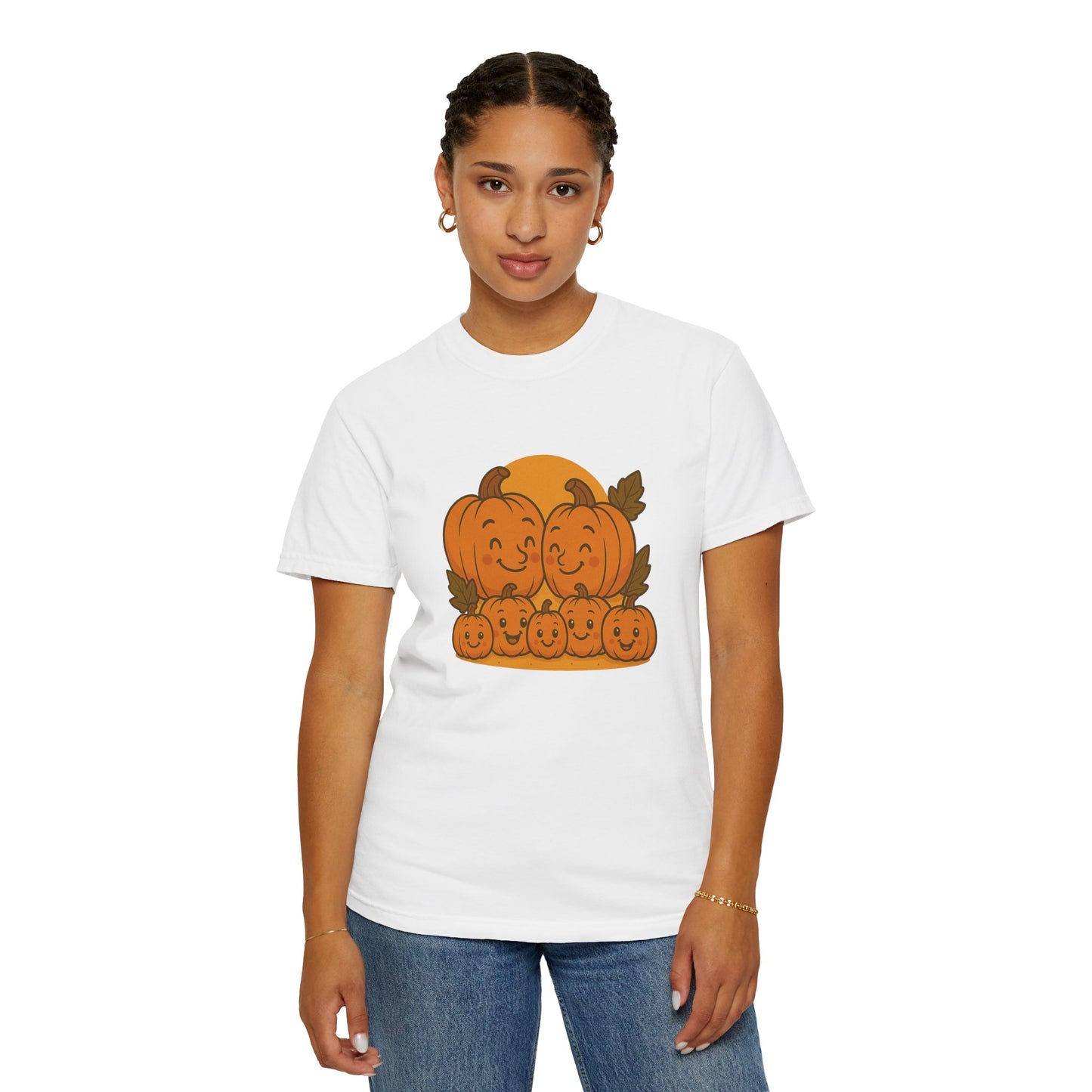 Cute Pumpkin Family T-Shirt with Five Baby Pumpkins – Fall Harvest Graphic Tee, Autumn Thanksgiving Shirt